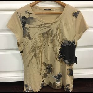 NWT TAHARI Ann Knit 100% Cotton T-Shirt Blond/Gold